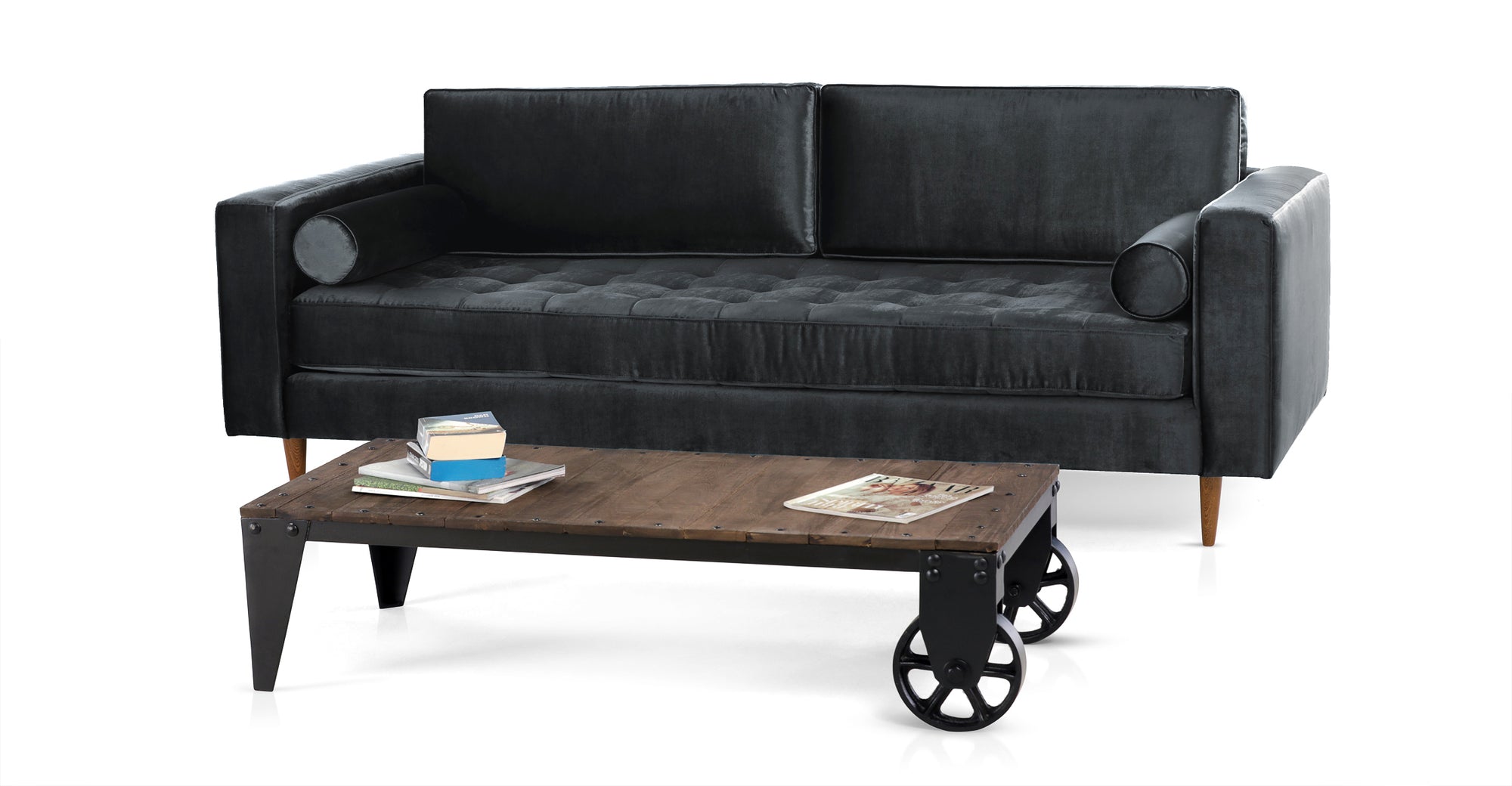 Sofá Jett de 2 Plazas, Gris Carbón Velvet