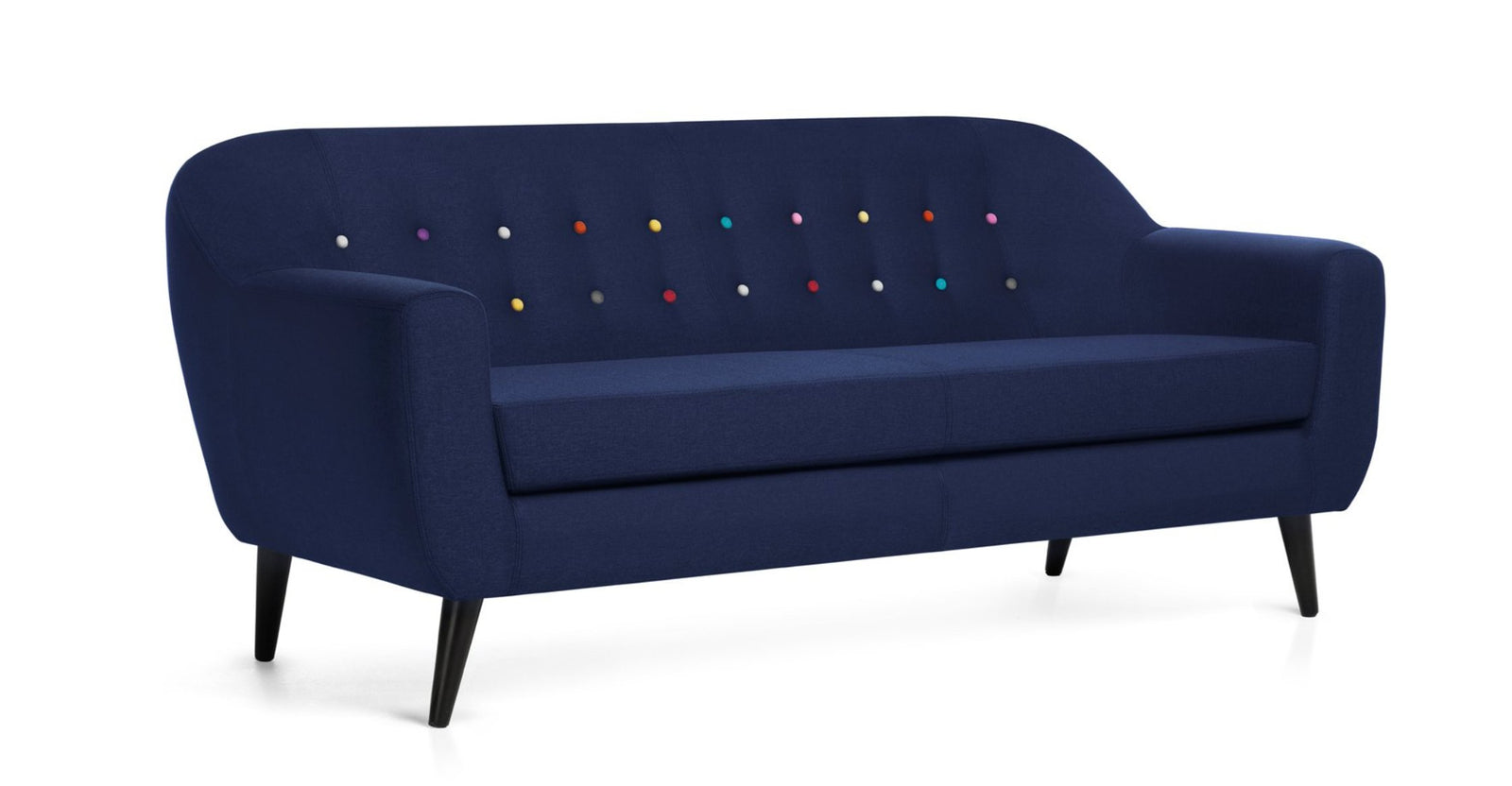 Sofá Cadence de 3 Plazas, Azul Rey con Botones de Arcoíris
