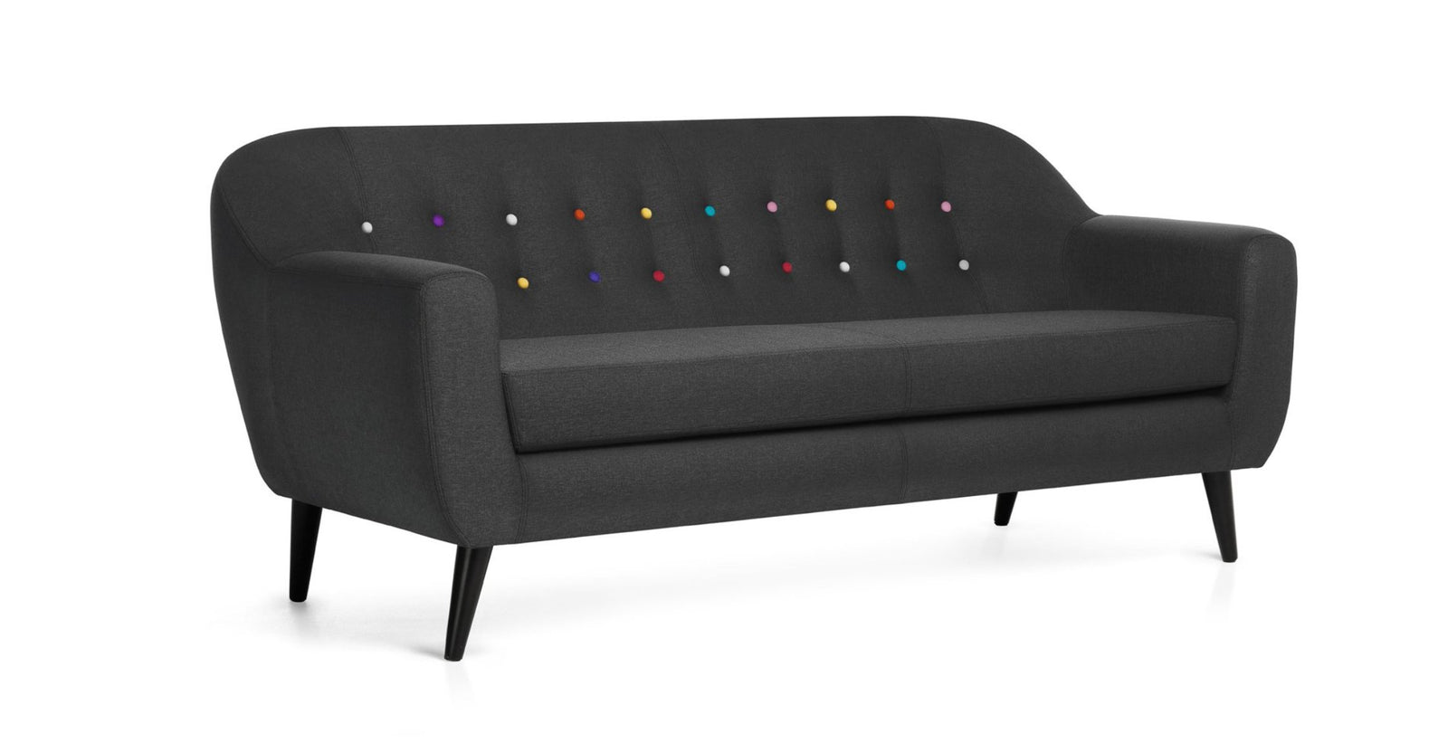 Sofá Cadence de 2 Plazas, Gris Carbón con Botones Arcoíris