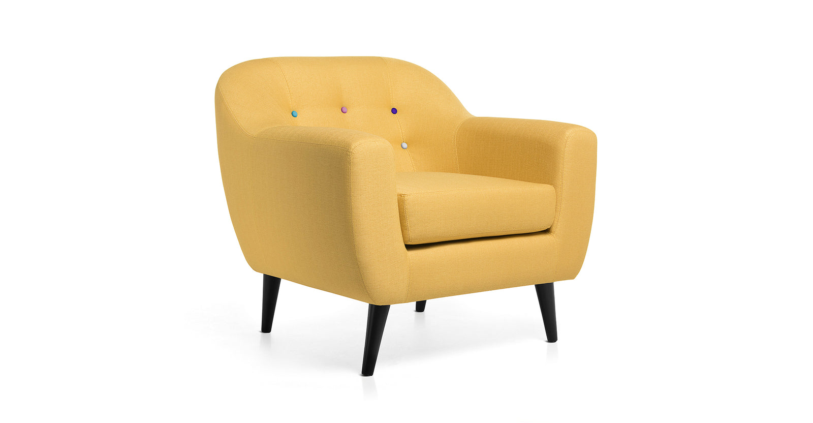 Sillón Cadence, Amarillo Ocre con Botones Arcoíris
