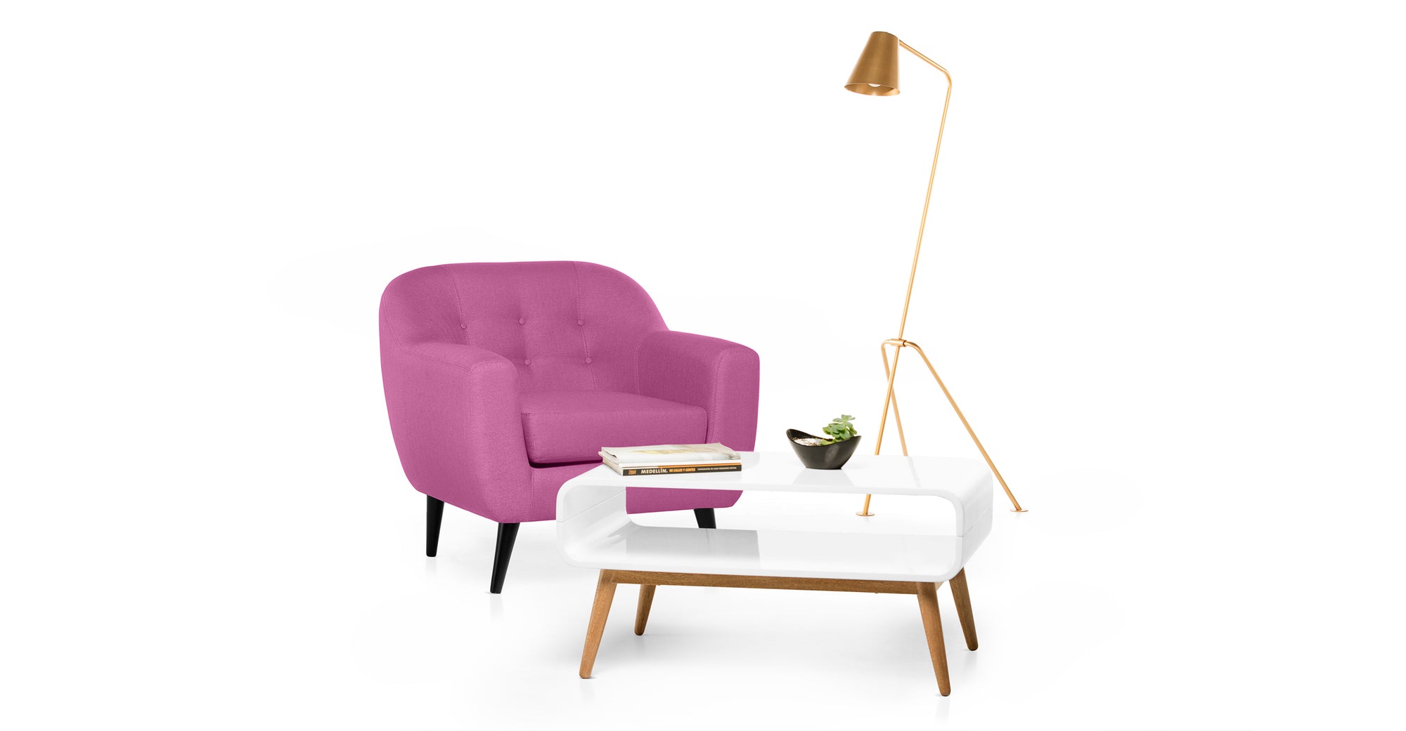 Sillón Cadence, Magenta con botones Arcoíris